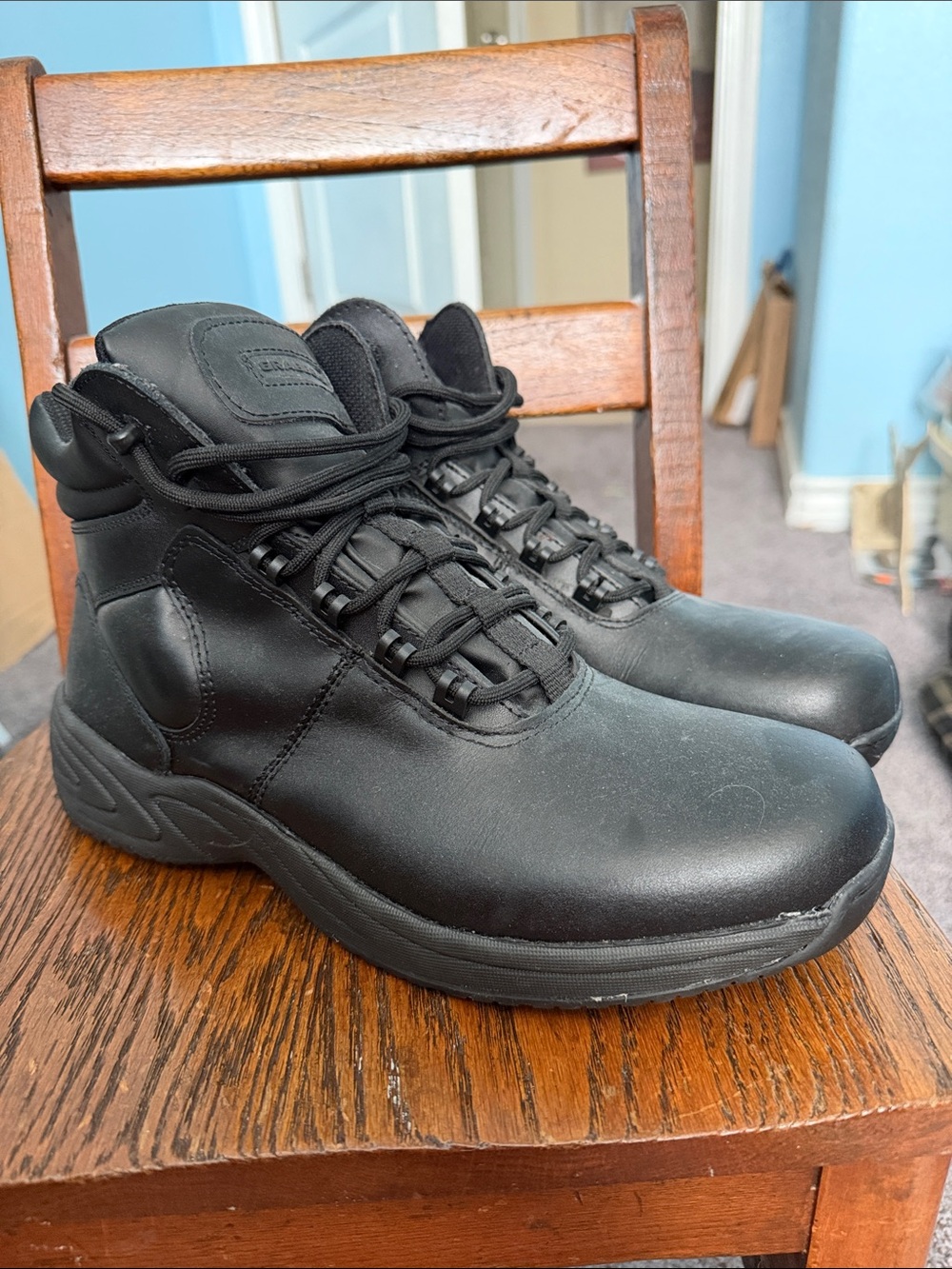 Men's Black Leather Work Boots - Lace-Up Comfort